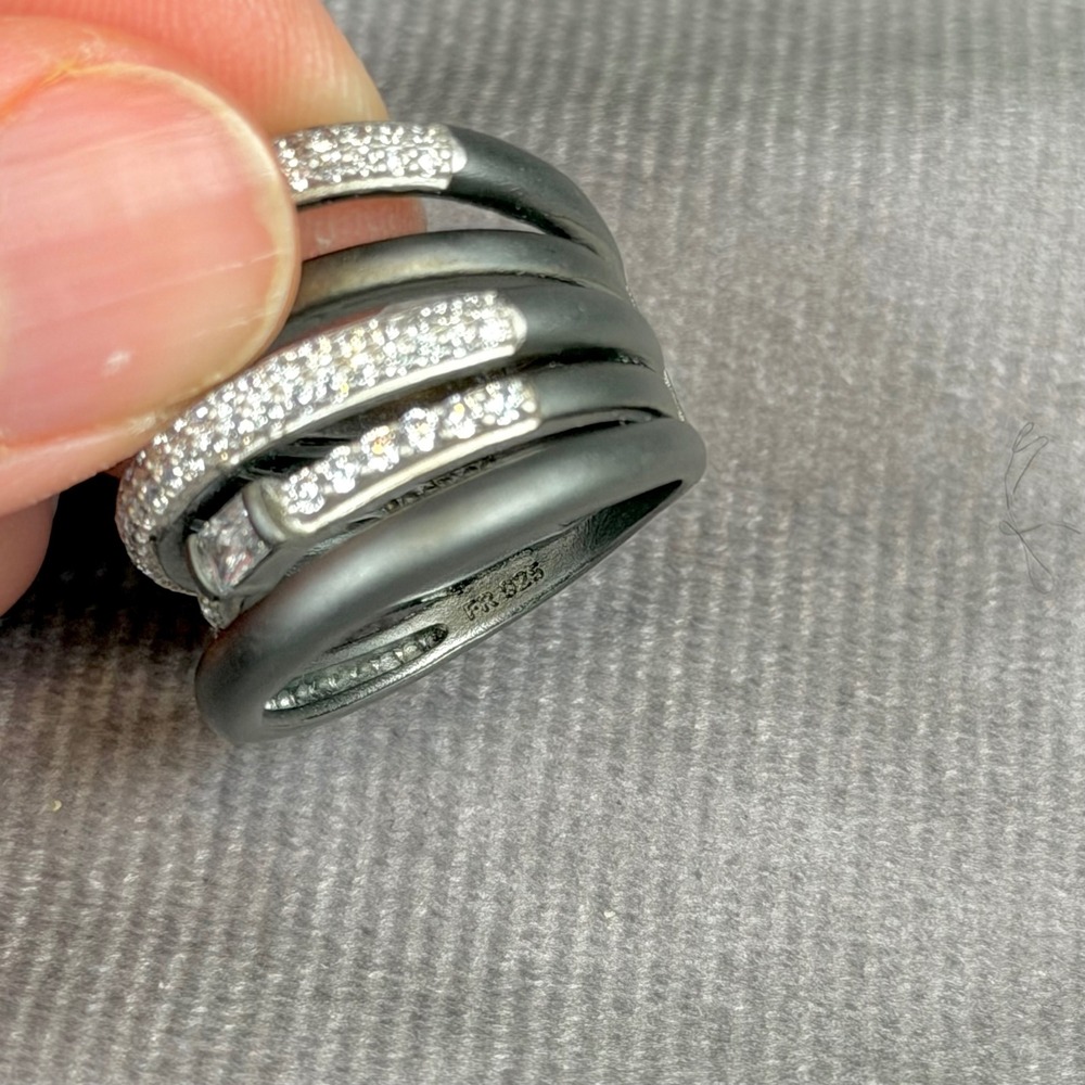 Freida Rothman Multi Band CZ Pave Statement Ring Black over Sterling Size 5.5 - Picture 10 of 10